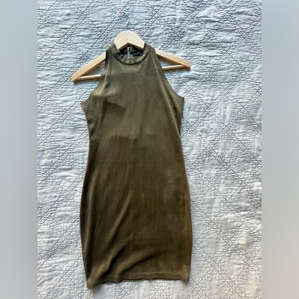 Olive green suede sleeveless mini dress